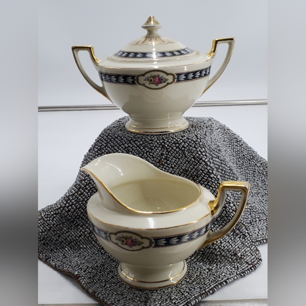 Vintage Thomas Bavaria Sugar Bowl Gold Trim Two Handles & Creamer (C39)
